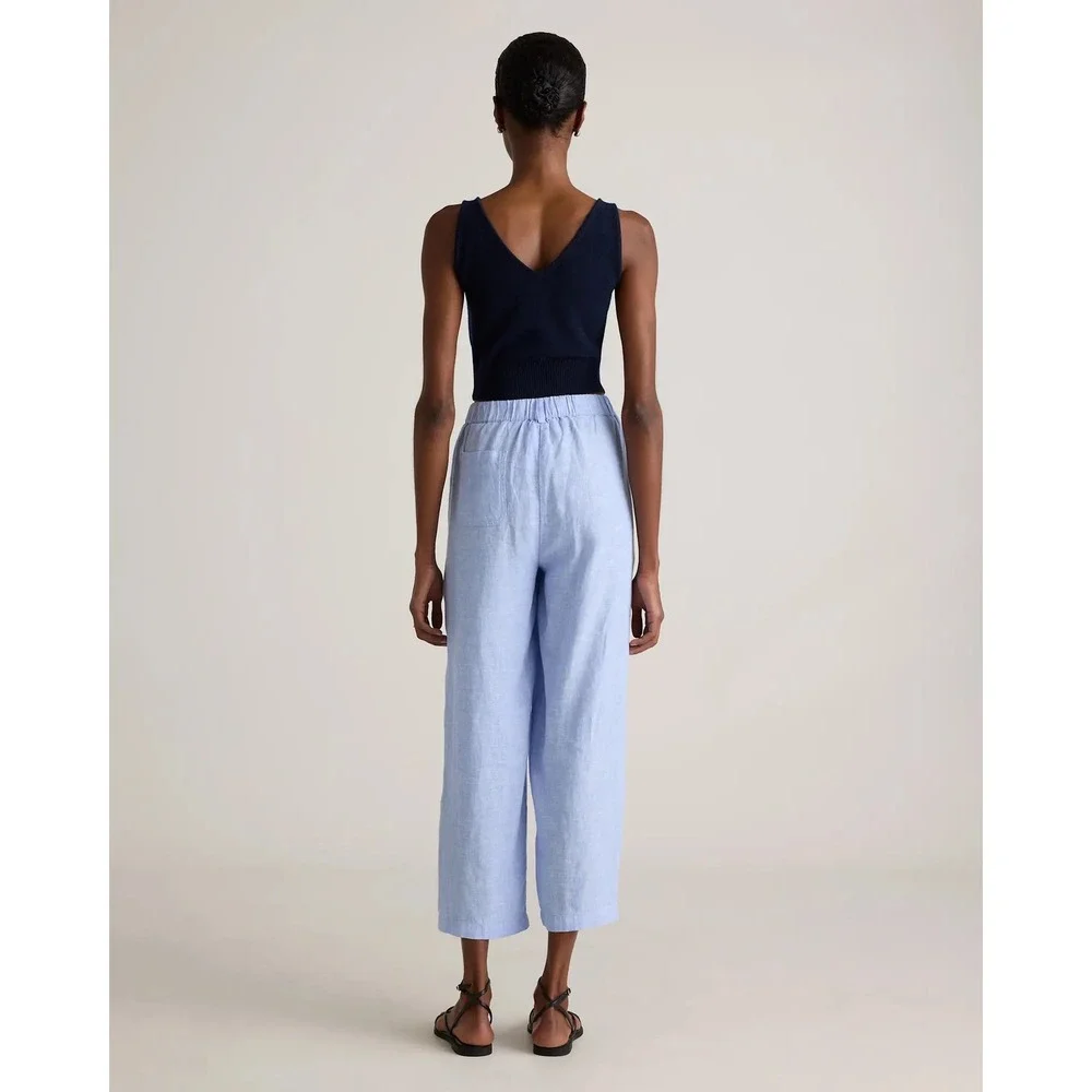 Quince 100% European Linen Pants French Blue Straight Leg Elastic Waist Large